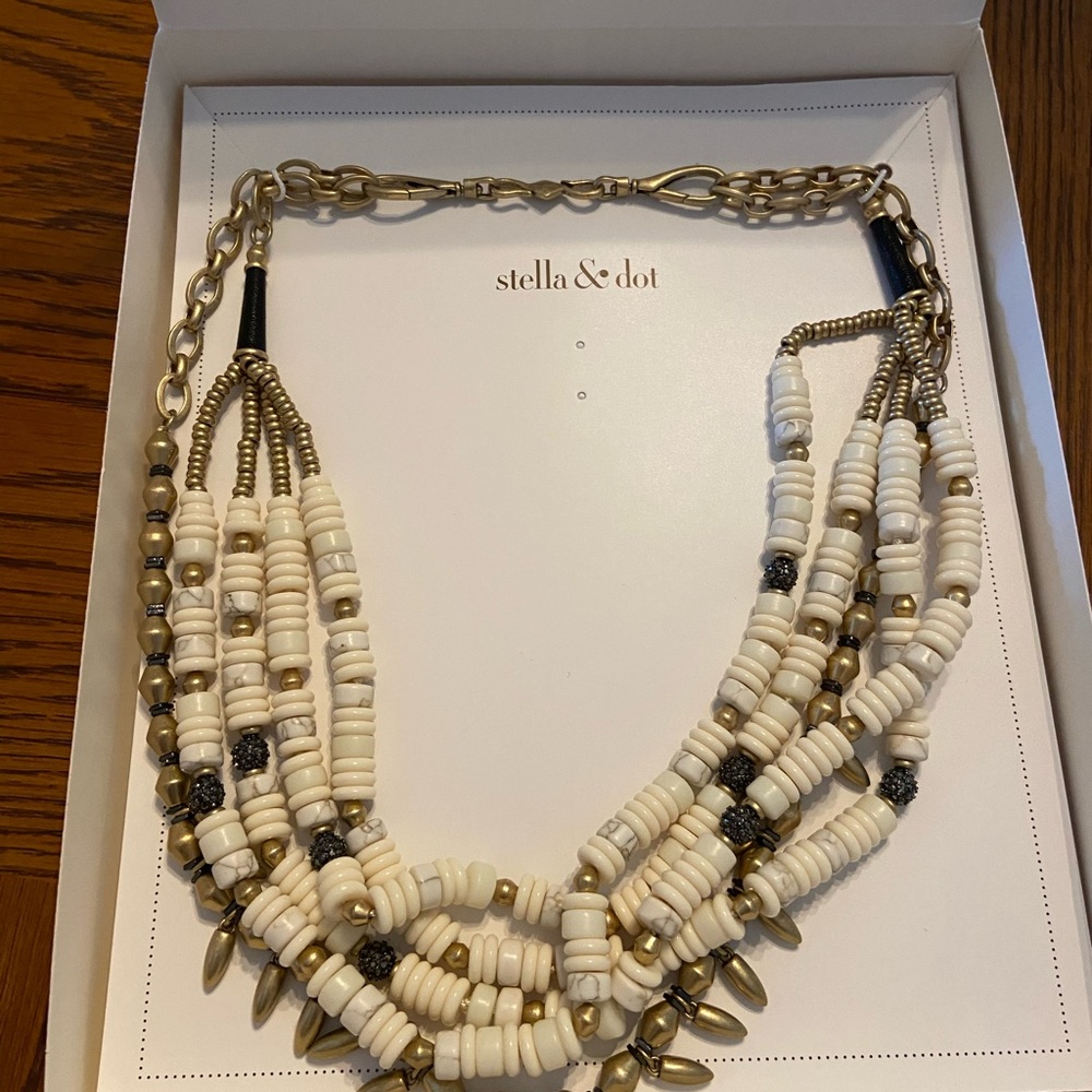 Stella & Dot Nomad Statement White and Gold Layered Necklace